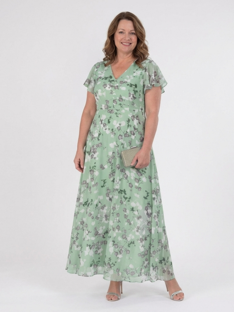 ISMERIA Floral Chiffon Maxi Dress