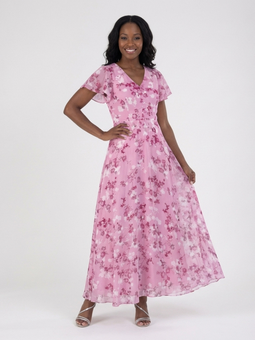 ISMERIA Floral Chiffon Maxi Dress