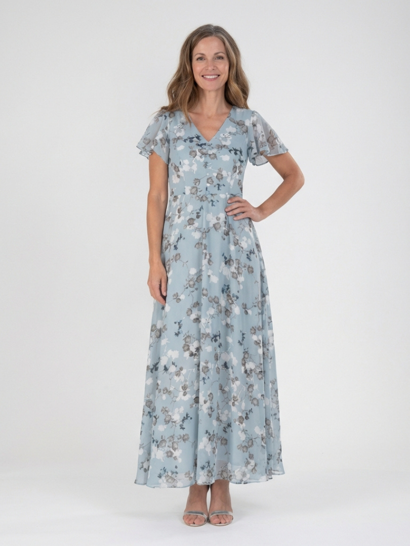 ISMERIA Floral Chiffon Maxi Dress