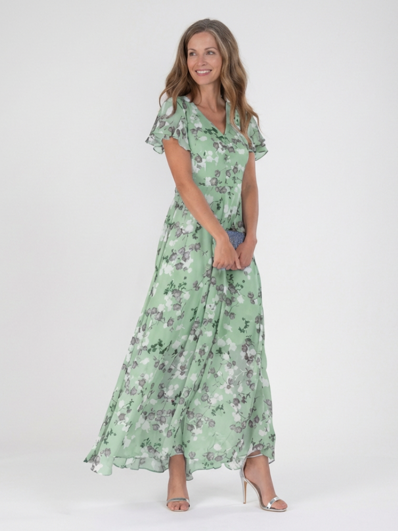 ISMERIA Floral Chiffon Maxi Dress