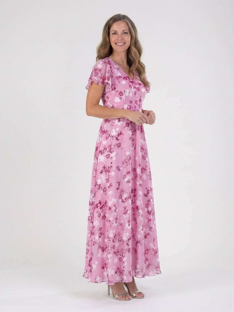 ISMERIA Floral Chiffon Maxi Dress