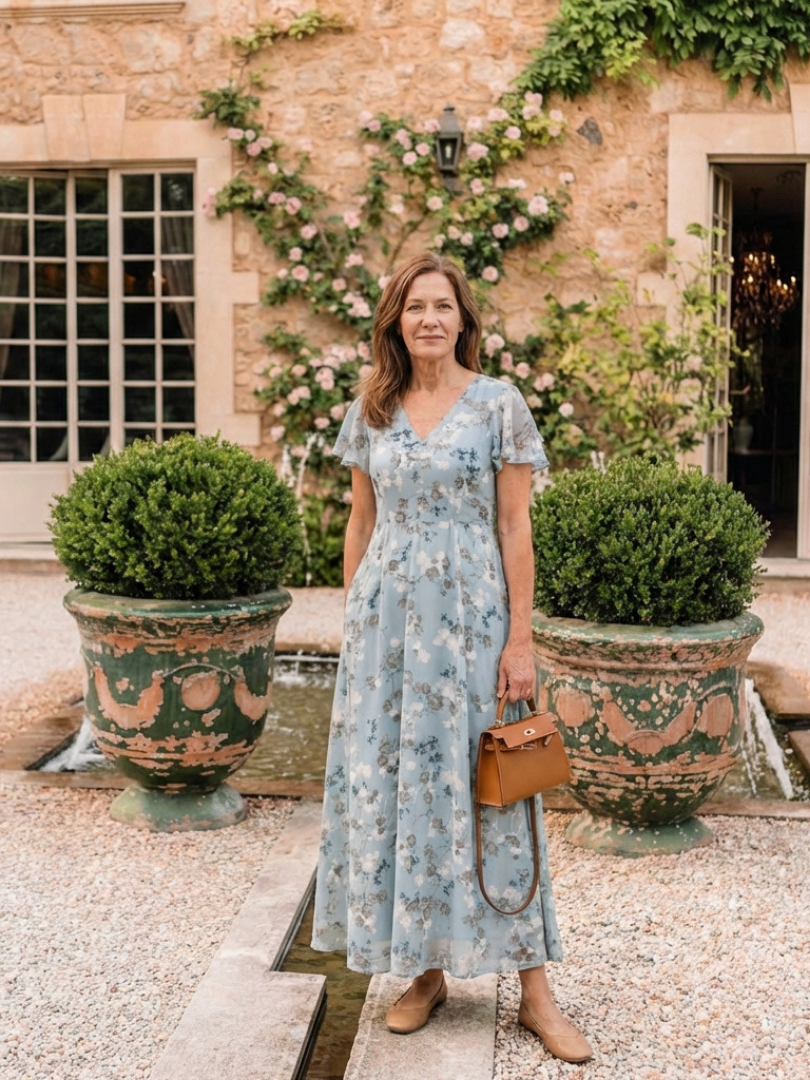 ISMERIA Floral Chiffon Maxi Dress