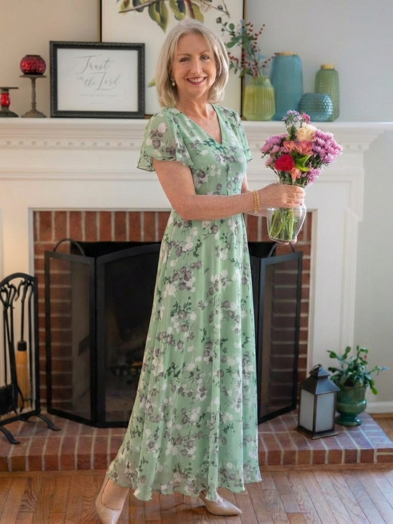 ISMERIA Floral Chiffon Maxi Dress