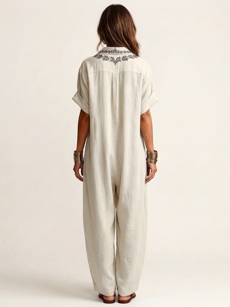 AMARINA Embroidered Linen Maxi Dress
