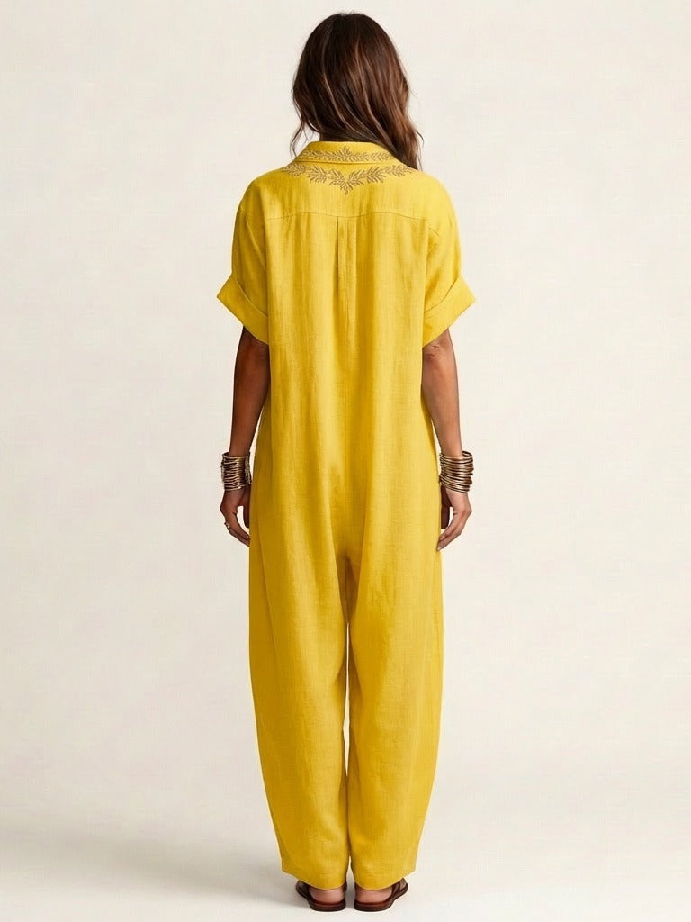 AMARINA Embroidered Linen Maxi Dress