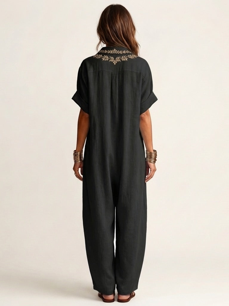 AMARINA Embroidered Linen Maxi Dress