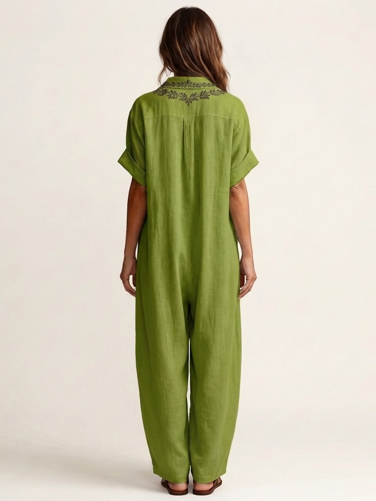 AMARINA Embroidered Linen Maxi Dress