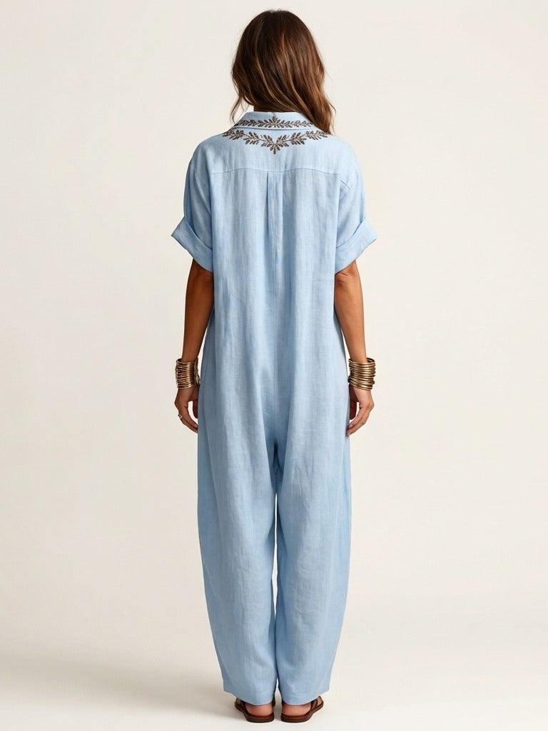 AMARINA Embroidered Linen Maxi Dress