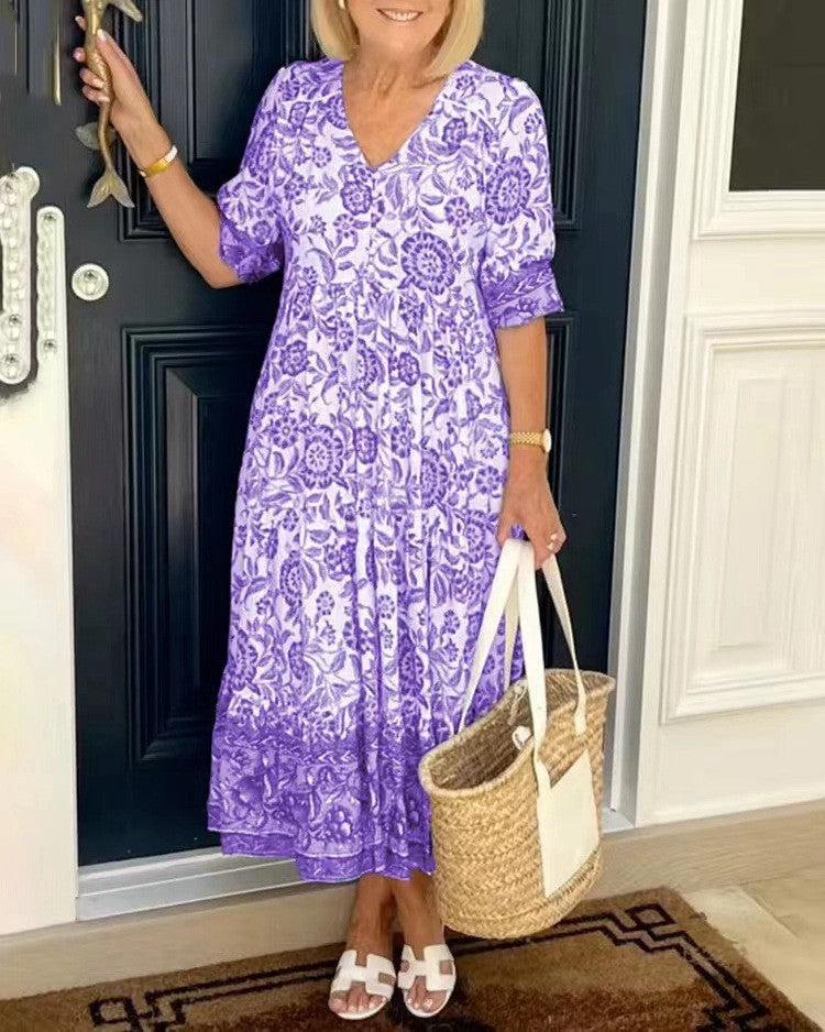 KEISHA Graceful V-Neck Floral Dress