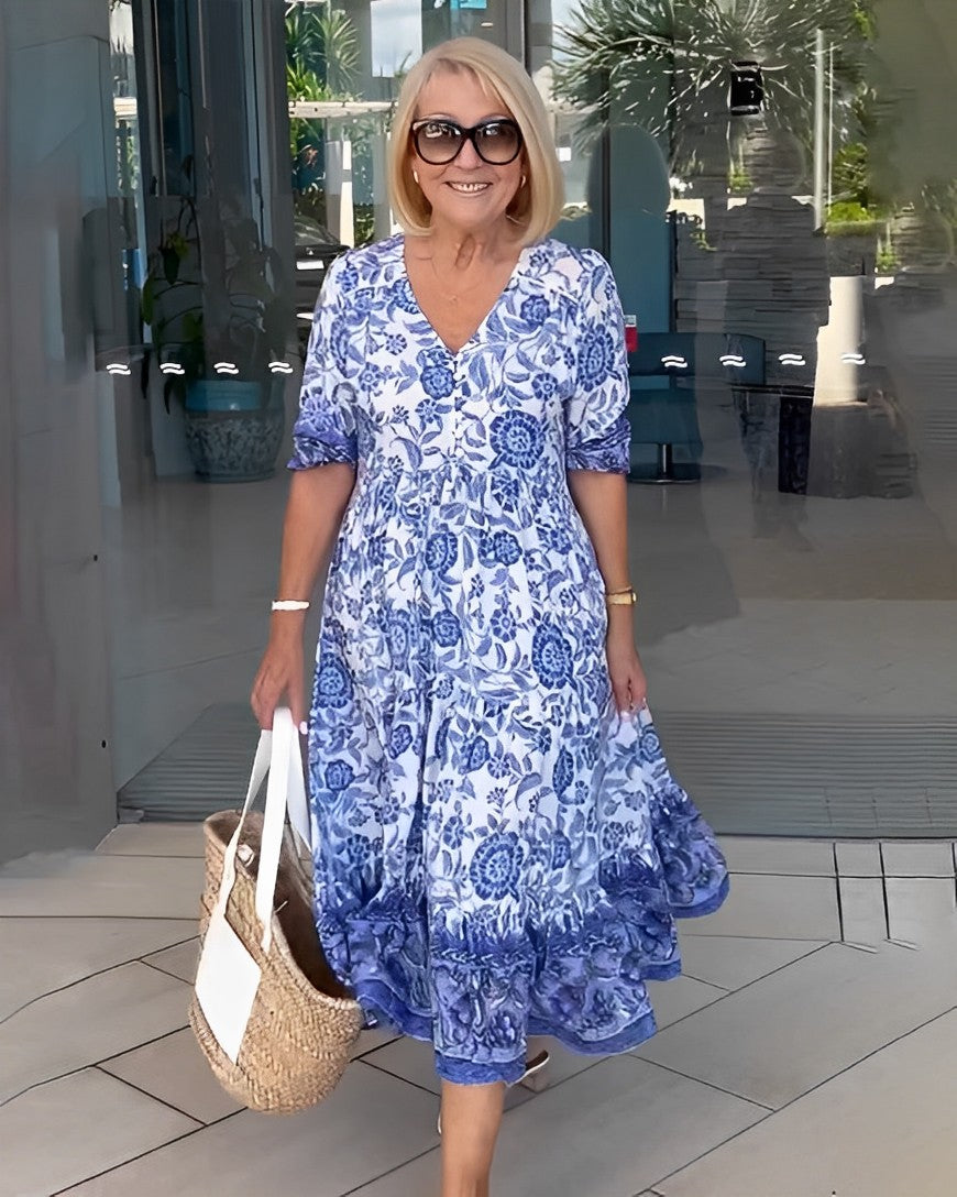 KEISHA Graceful V-Neck Floral Dress