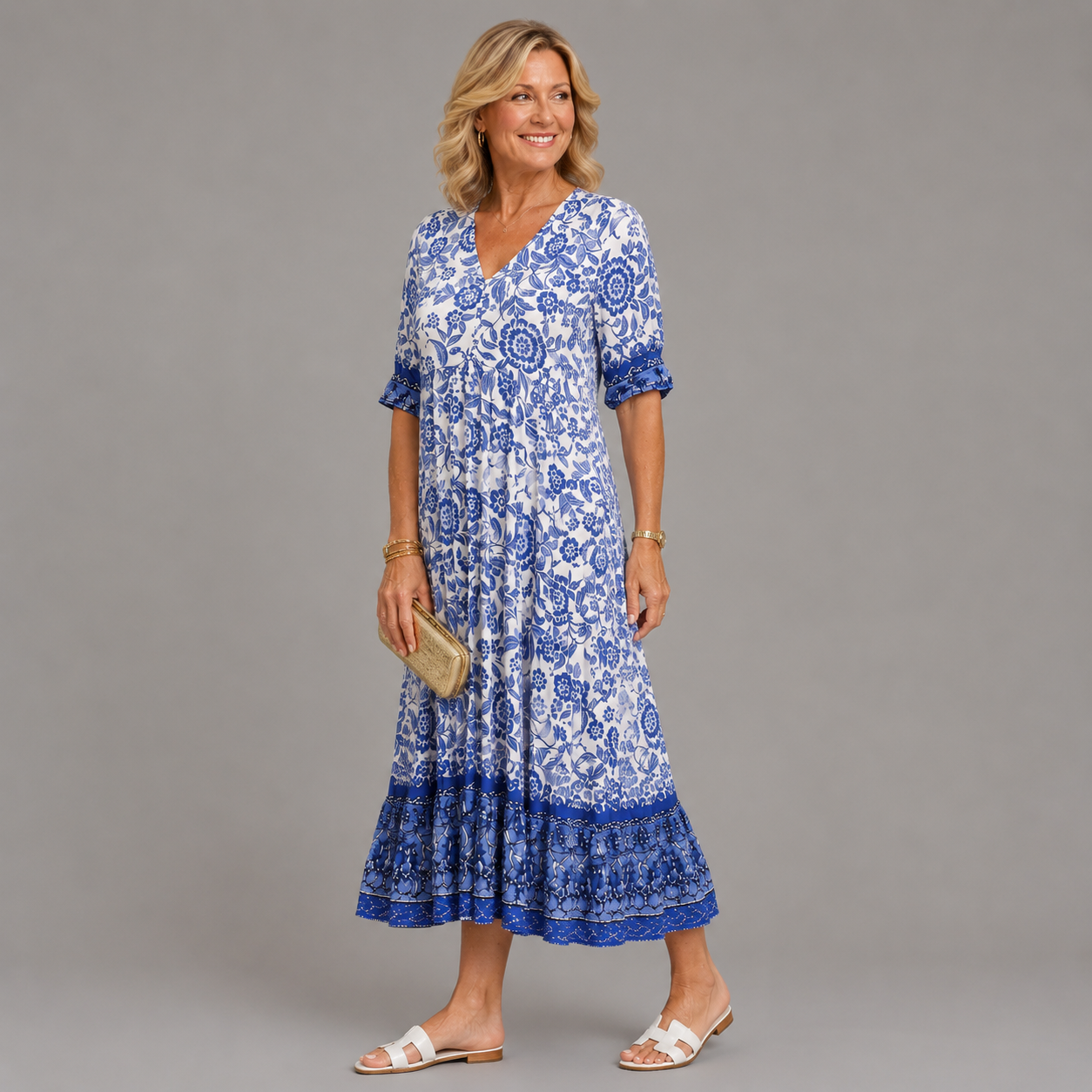 KEISHA Graceful V-Neck Floral Dress