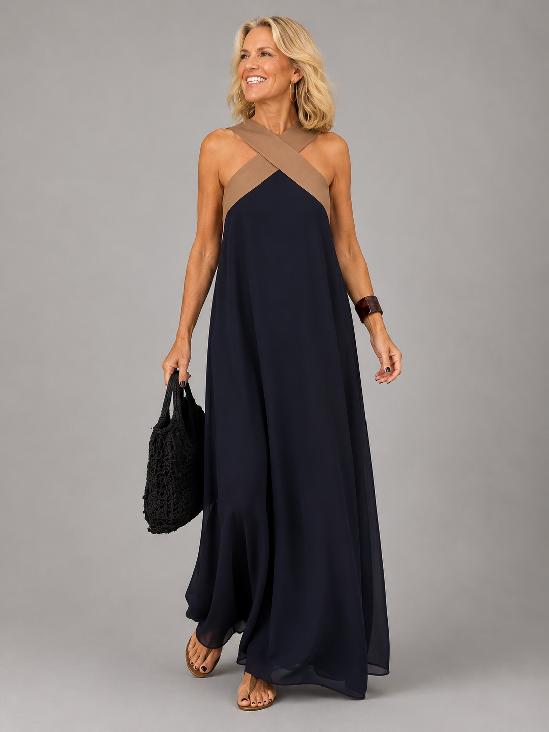 VELORA Cross Elegance Maxi Dress
