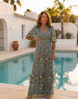 EVADNE Floral V-Neck Maxi Dress