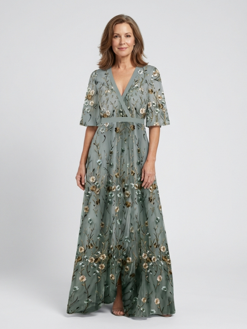 EVADNE Floral V-Neck Maxi Dress