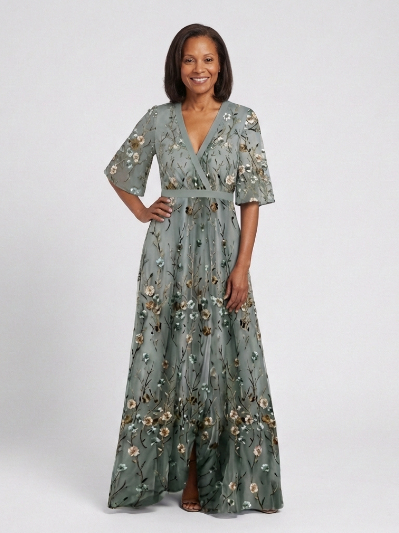 EVADNE Floral V-Neck Maxi Dress