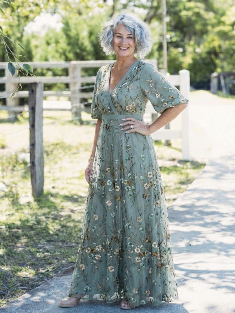 EVADNE Floral V-Neck Maxi Dress