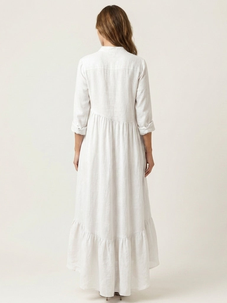 JILANA Stand-Collar Ruffle Hem Maxi Dress