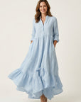 JILANA Stand-Collar Ruffle Hem Maxi Dress - Light Blue