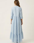 JILANA Stand-Collar Ruffle Hem Maxi Dress
