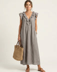 JOSETTE Ruffle V-Neck Maxi Dress - Gray
