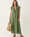 JOSETTE Ruffle V-Neck Maxi Dress - Green
