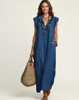 JOSETTE Ruffle V-Neck Maxi Dress - Blue