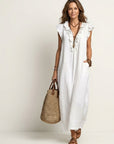 JOSETTE Ruffle V-Neck Maxi Dress - White