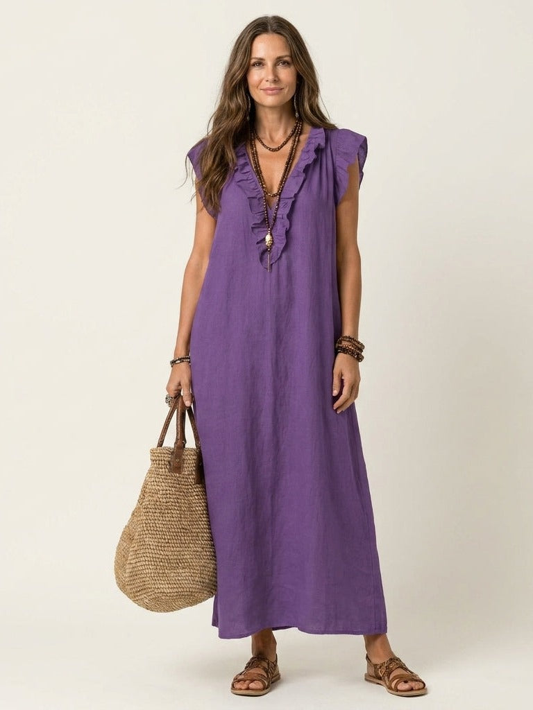 JOSETTE Ruffle V-Neck Maxi Dress - Purple
