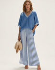 JULIANA V-Neck Top & Wide-Leg Set - Blue
