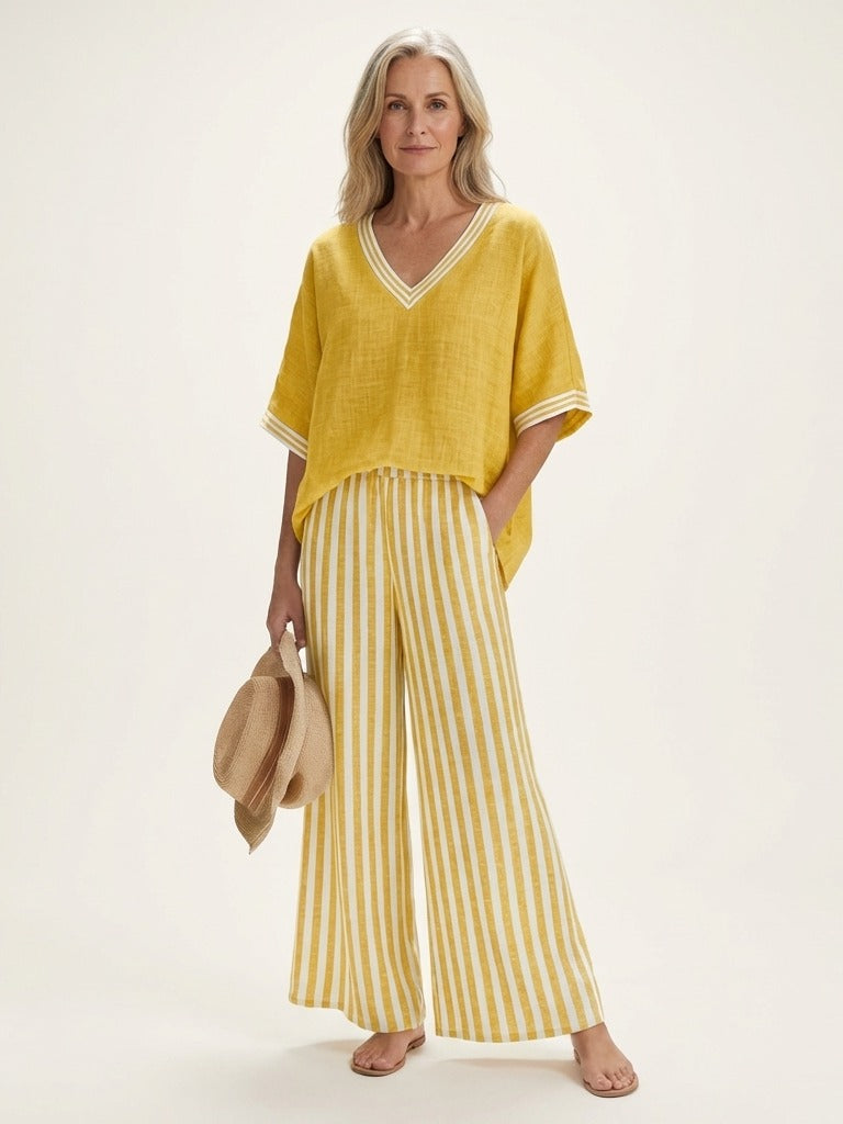 JULIANA V-Neck Top &amp; Wide-Leg Set - Yellow