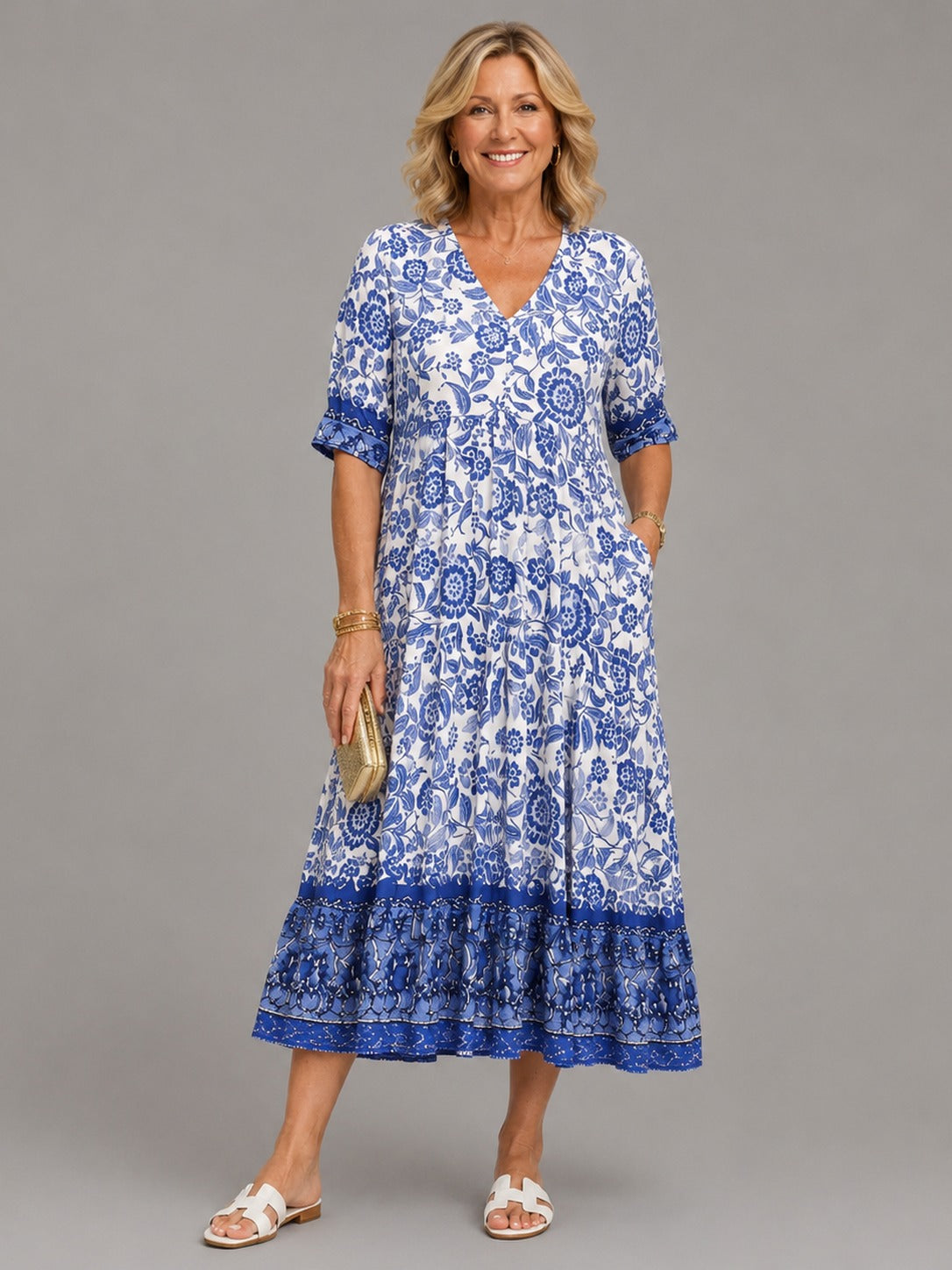 KEISHA Graceful V-Neck Floral Dress
