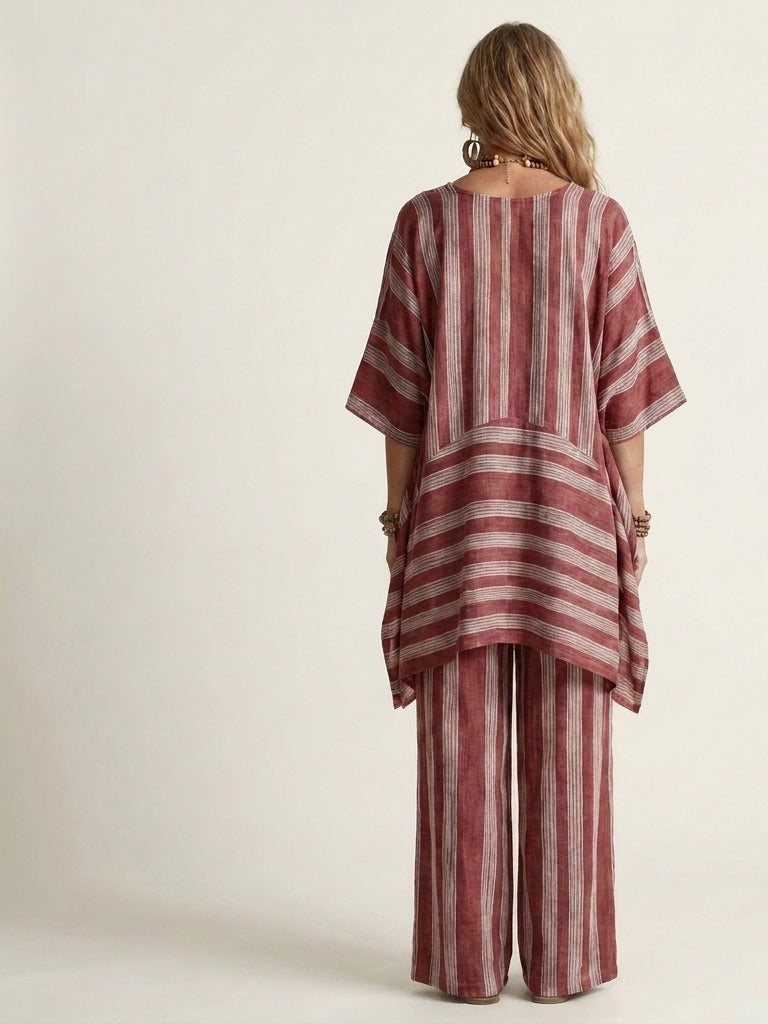 KIARA Striped Cotton-Linen Two-Piece Set
