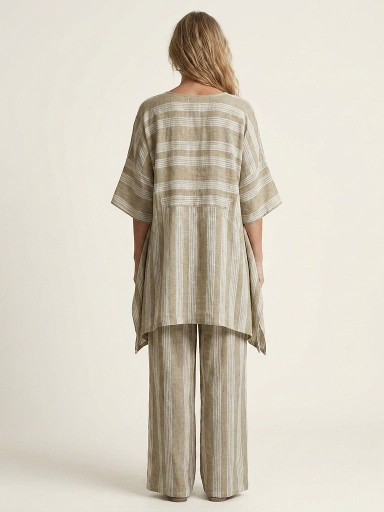 KIARA Striped Cotton-Linen Two-Piece Set