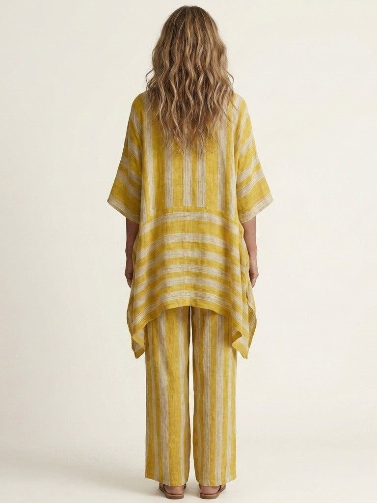 KIARA Striped Cotton-Linen Two-Piece Set
