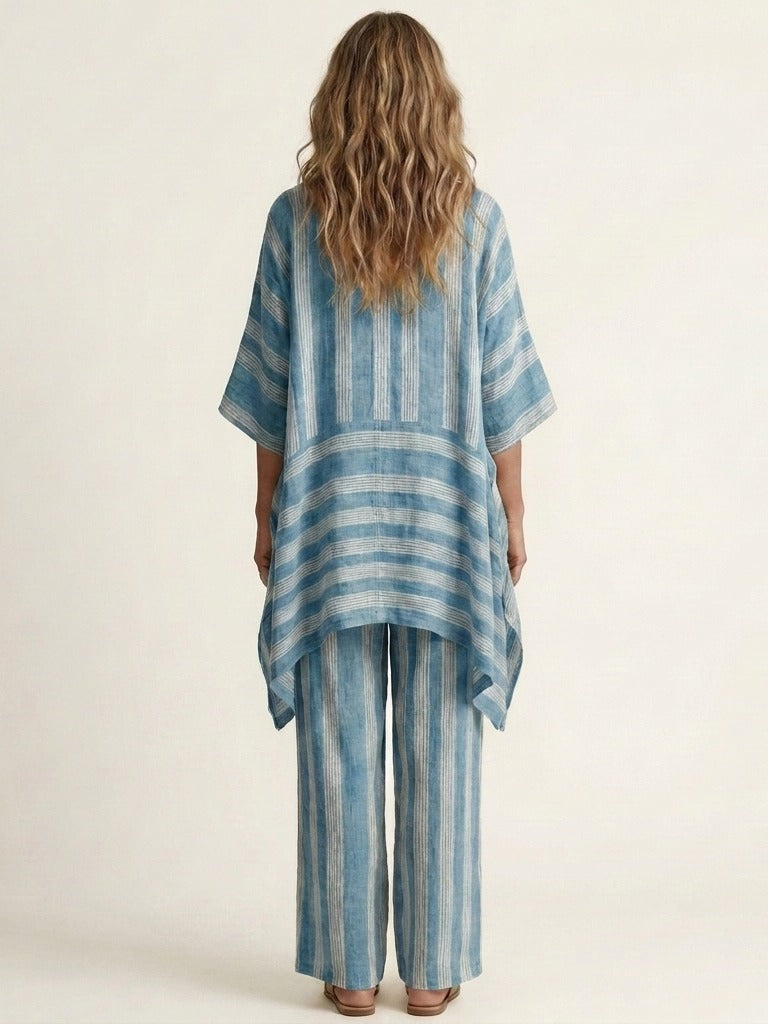KIARA Striped Cotton-Linen Two-Piece Set