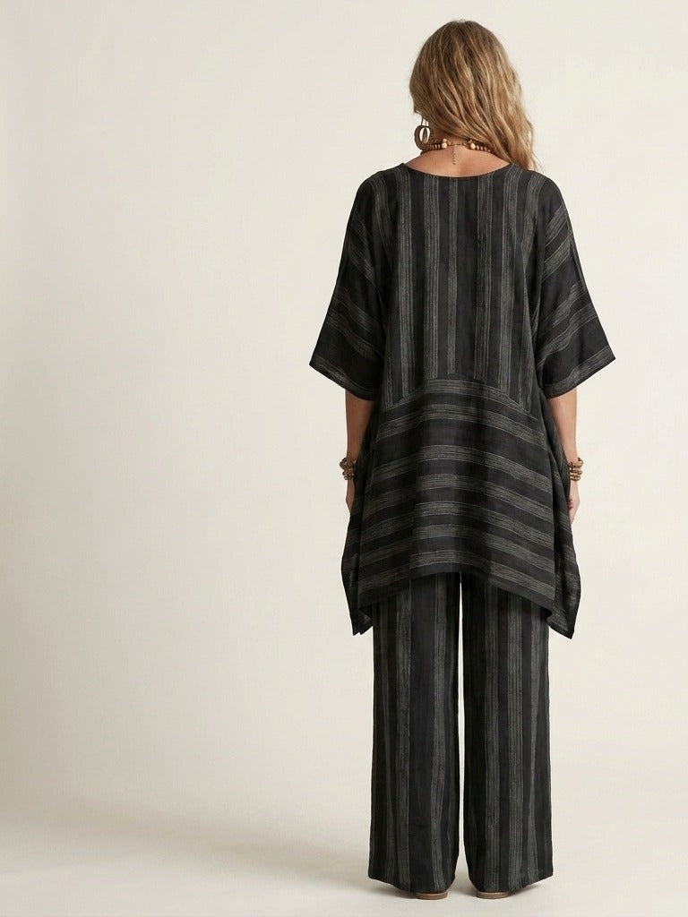 KIARA Striped Cotton-Linen Two-Piece Set