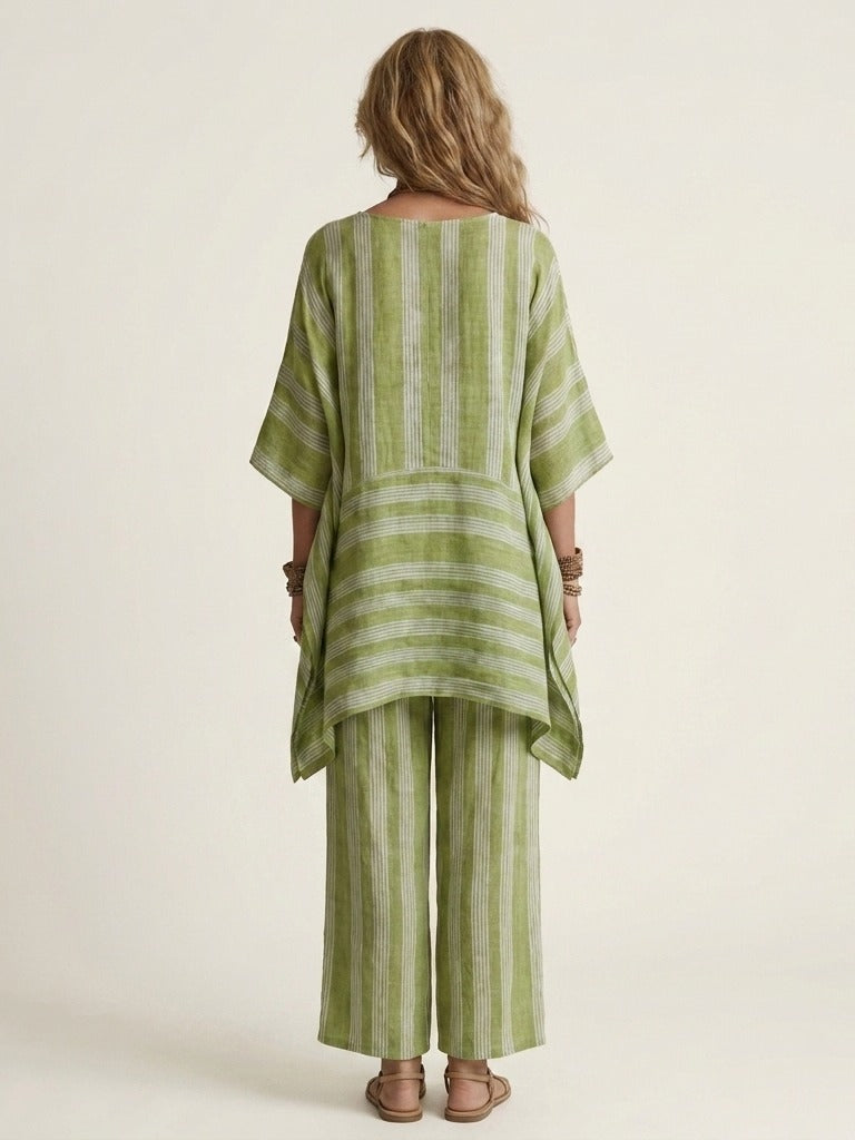 KIARA Striped Cotton-Linen Two-Piece Set