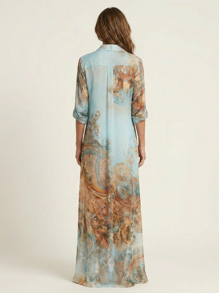 LANIE Silk Maxi Shirt Dress