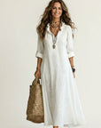 MARIAM Cotton-Linen Embroidered Maxi Dress - White