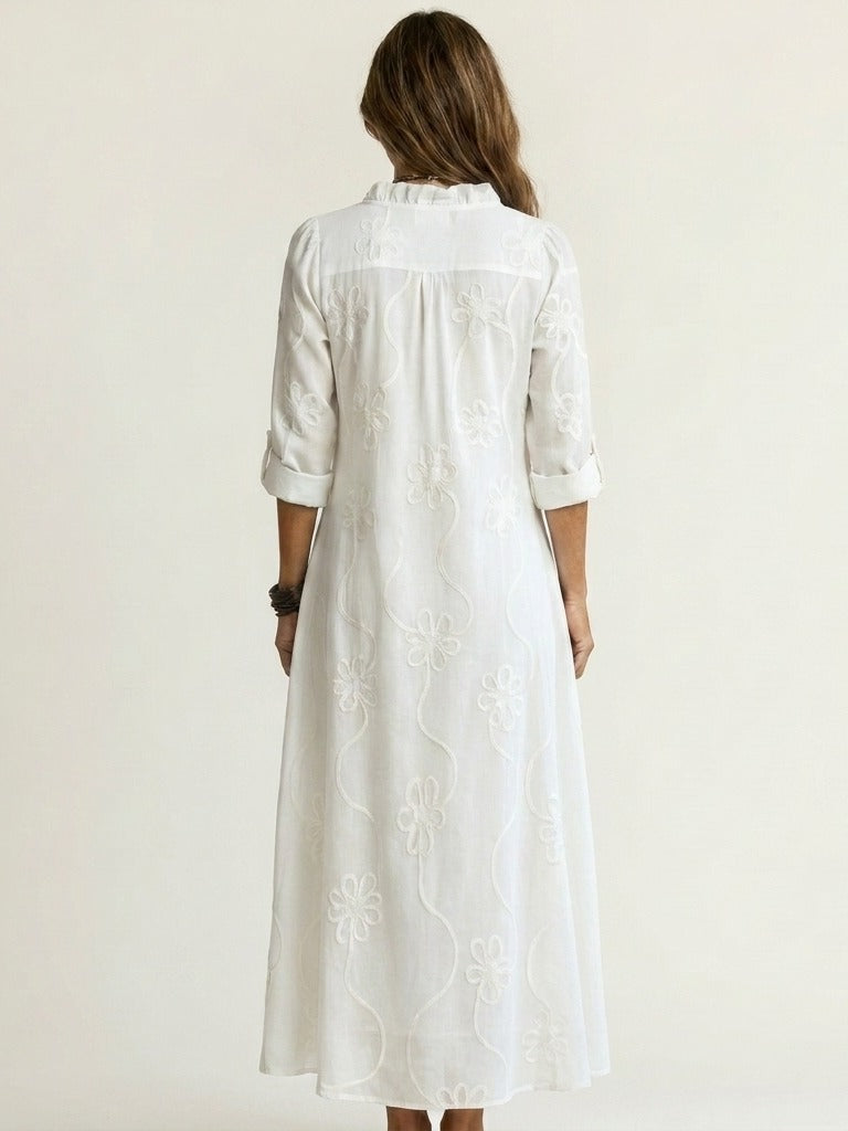 MARIAM Cotton-Linen Embroidered Maxi Dress