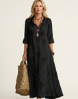 MARIAM Cotton-Linen Embroidered Maxi Dress - Black