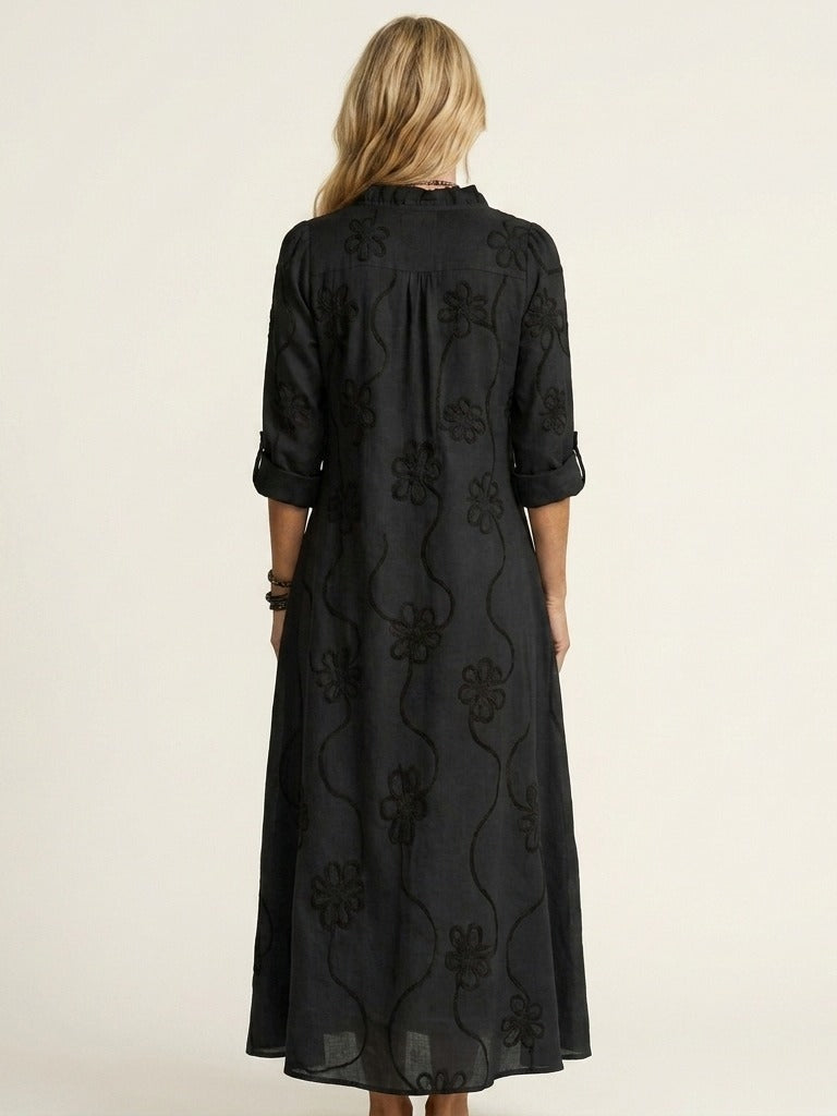 MARIAM Cotton-Linen Embroidered Maxi Dress
