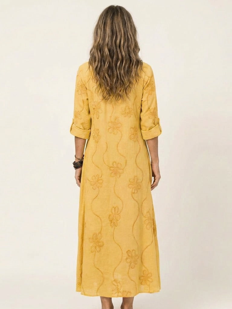 MARIAM Cotton-Linen Embroidered Maxi Dress