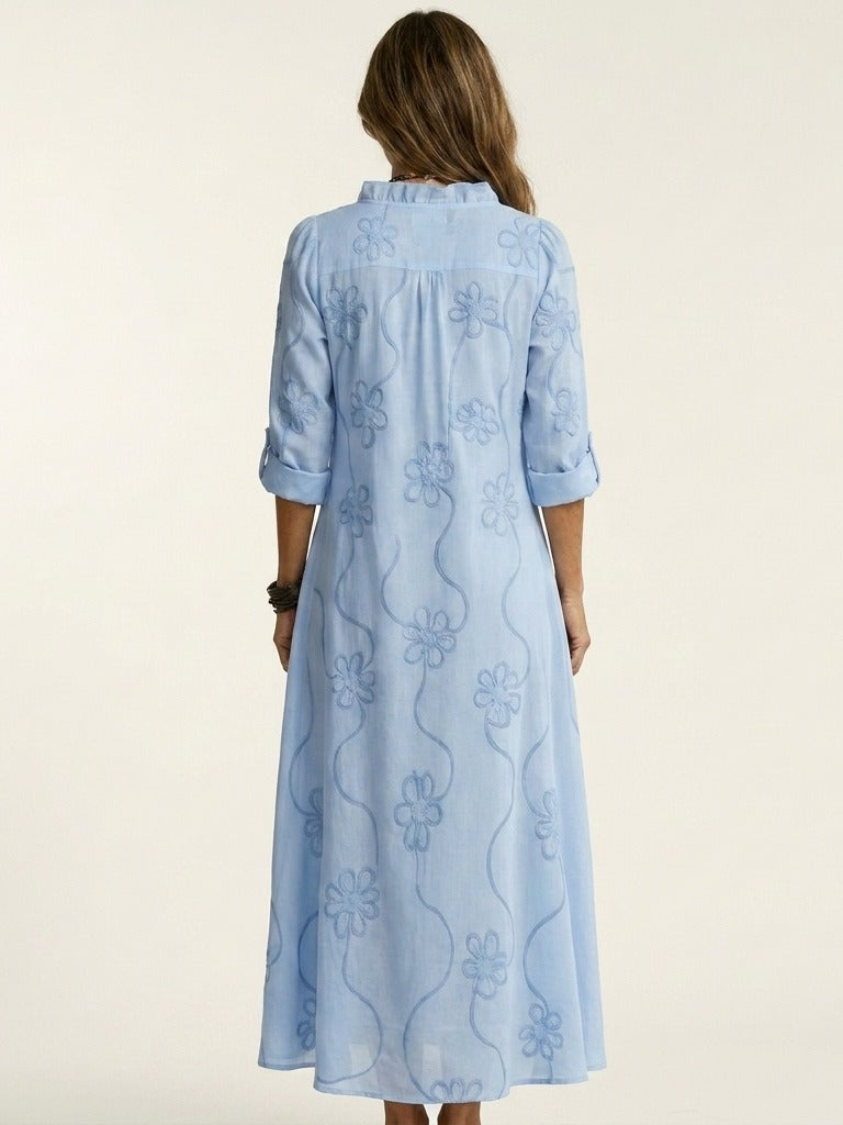 MARIAM Cotton-Linen Embroidered Maxi Dress