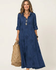 MARIAM Cotton-Linen Embroidered Maxi Dress - Navy Blue