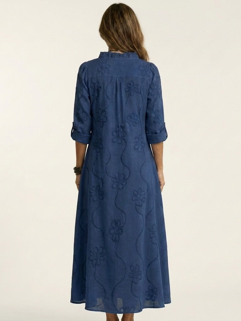 MARIAM Cotton-Linen Embroidered Maxi Dress