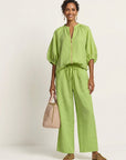 MARLOWE Zipper-Front Puff Sleeve Set - Green