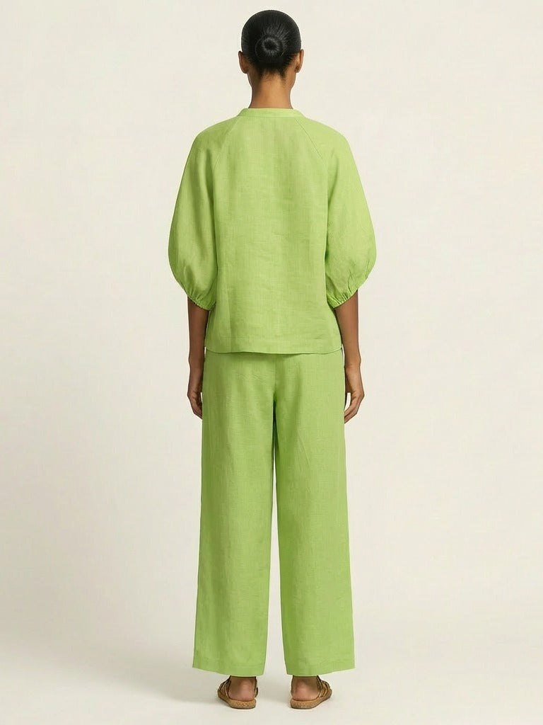 MARLOWE Zipper-Front Puff Sleeve Set