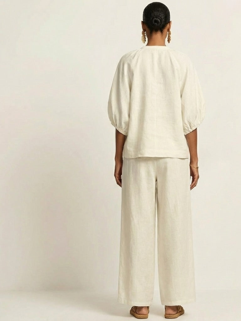 MARLOWE Zipper-Front Puff Sleeve Set