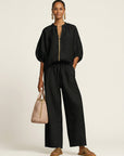 MARLOWE Zipper-Front Puff Sleeve Set - Black